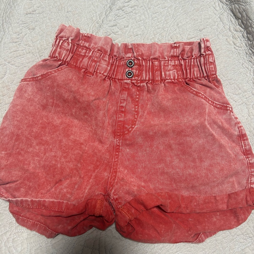 Red jean shorts